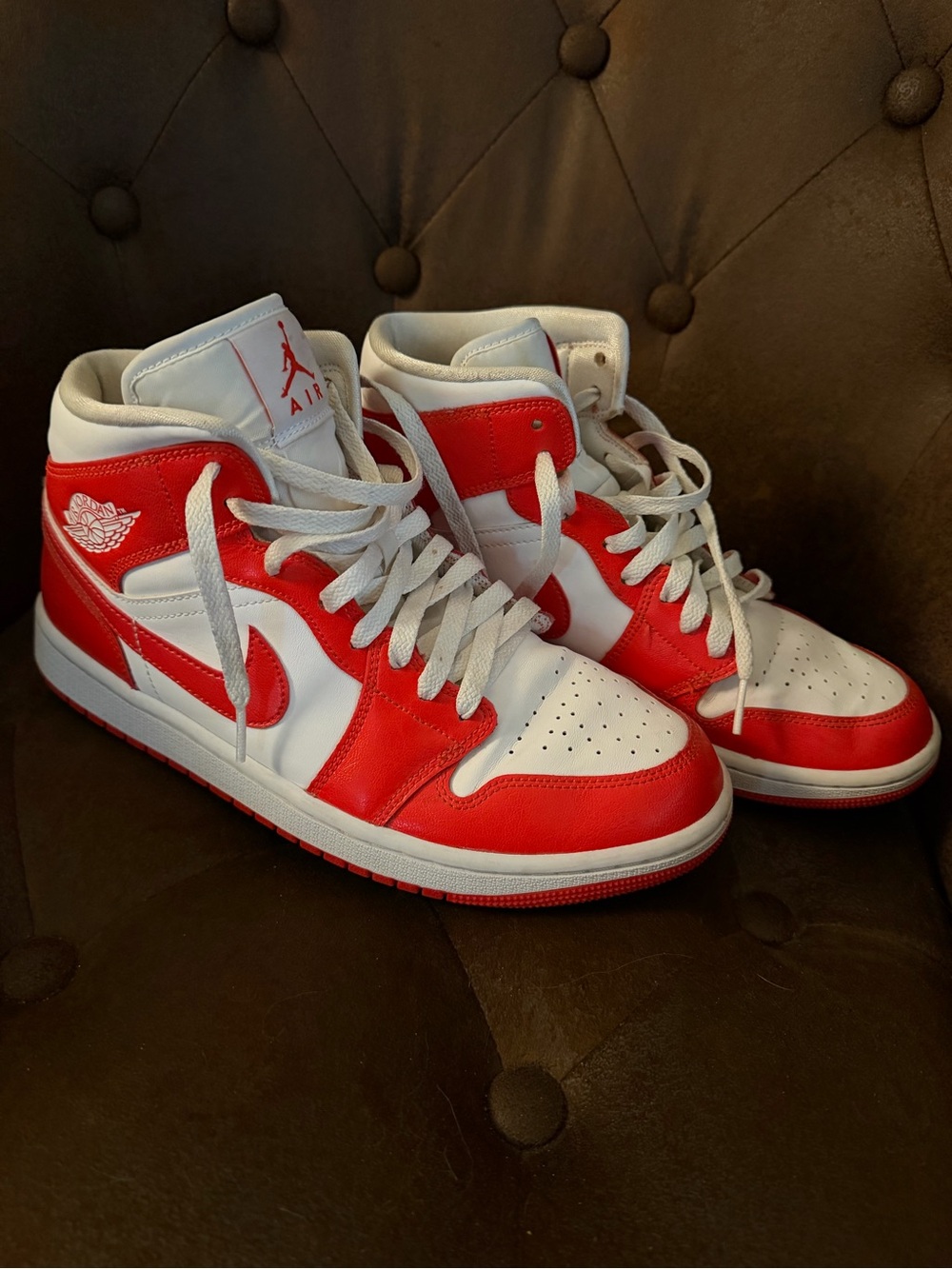 Jordan White and Red Mid-Top Basketball Sneakers Women Size 10